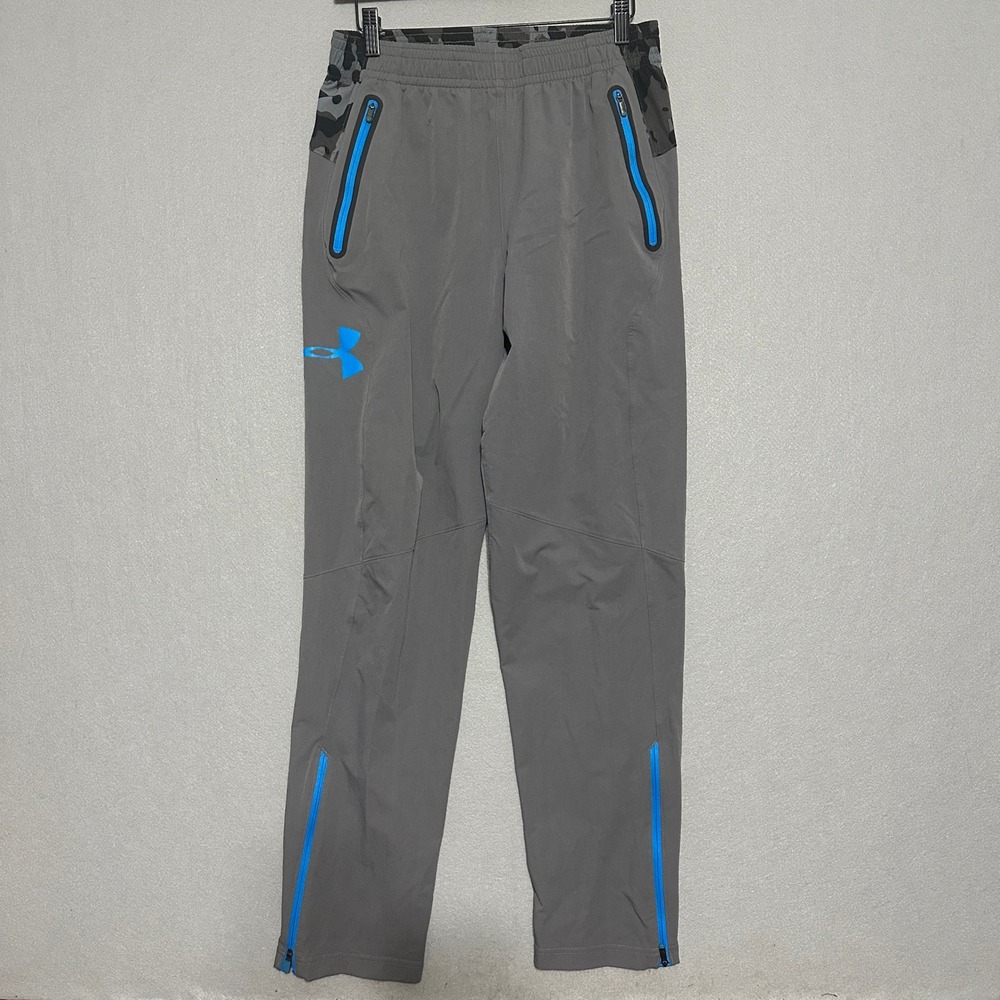 Under Armour Mens Gray Camo Fitted Athletic Training Pants Blue Zip Size Medium‎